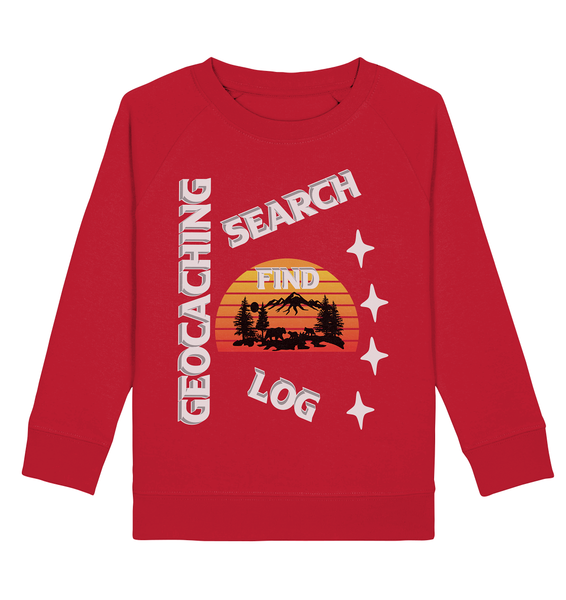 Geocaching-SEARCH-FIND-LOG, Cache Helles Design, Mounten - Kids Organic Sweatshirt