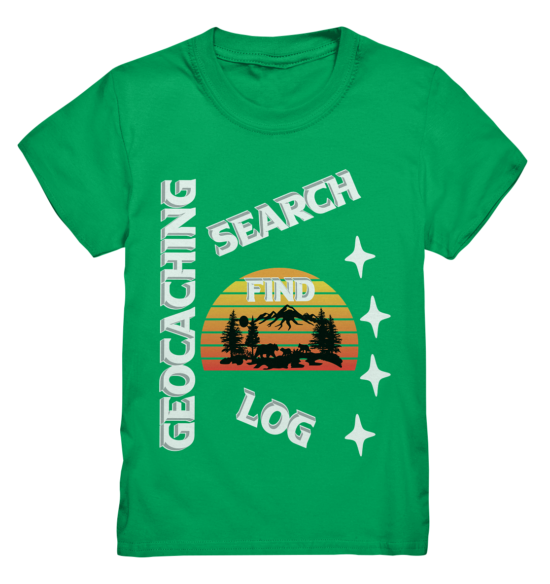 Geocaching-SEARCH-FIND-LOG, Cache Helles Design, Mounten - Kids Premium Shirt