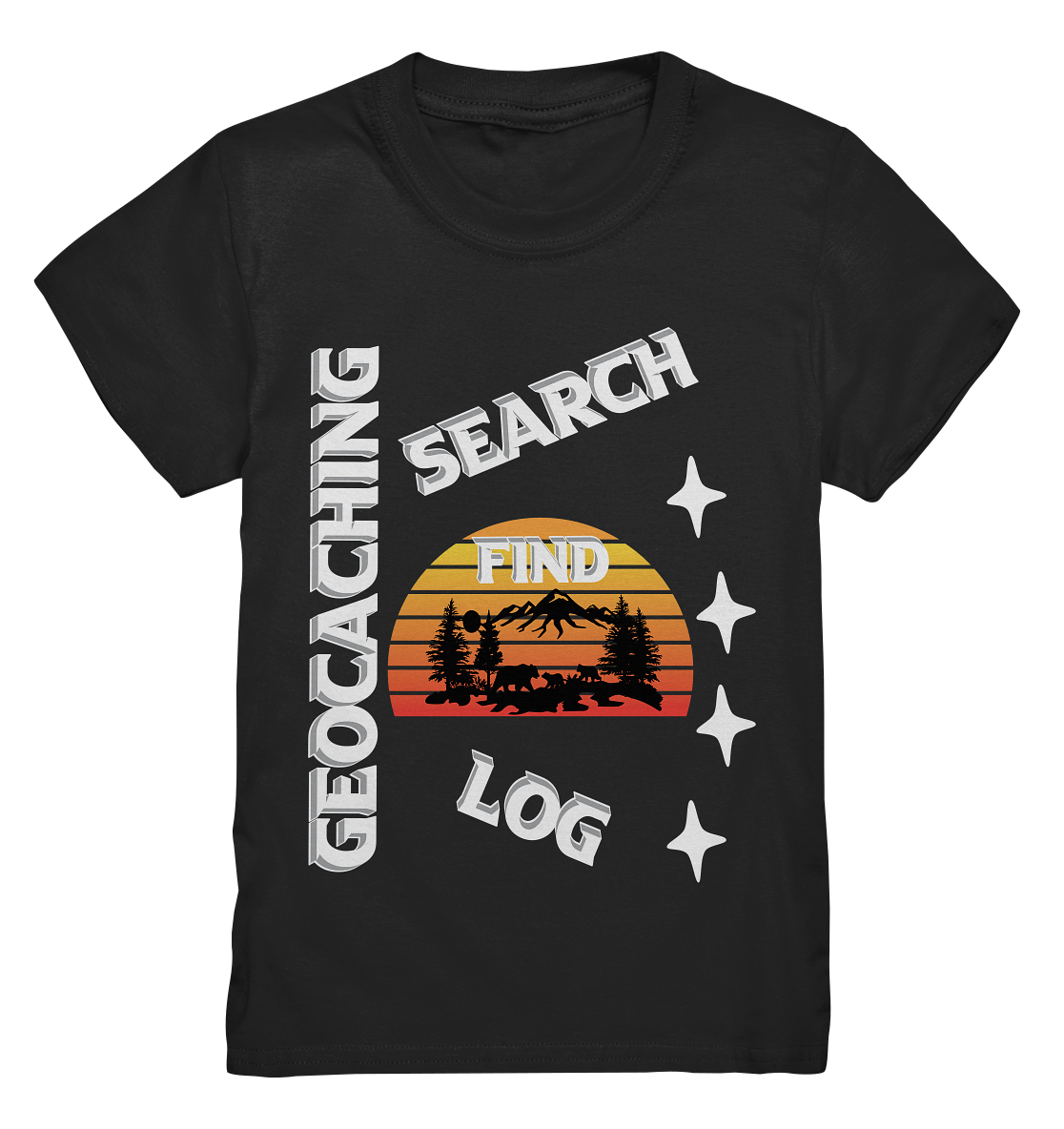 Geocaching-SEARCH-FIND-LOG, Cache Helles Design, Mounten - Kids Premium Shirt