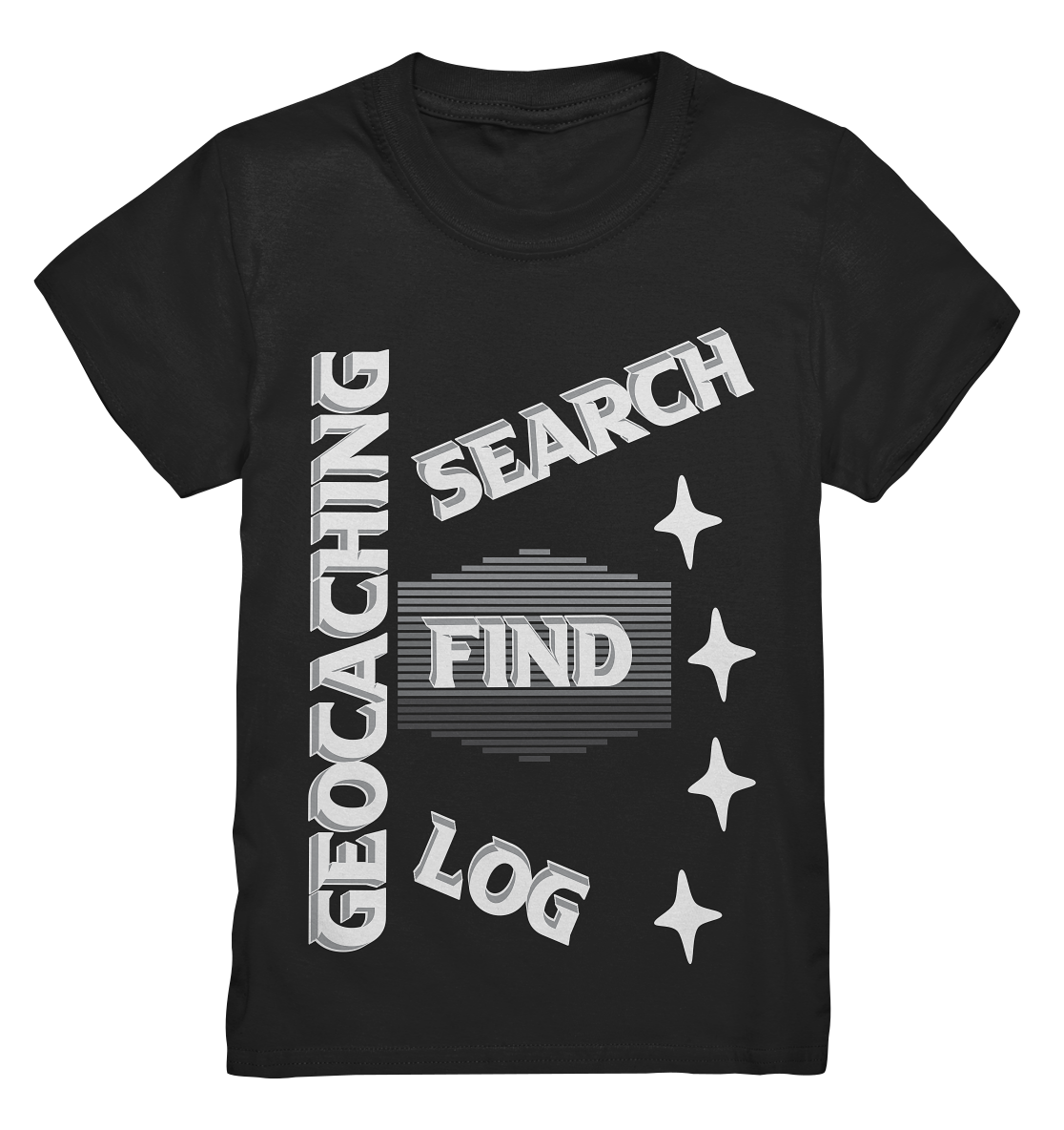 Geocaching-SEARCH-FIND-LOG, Cache Helles Disign Sterne - Kids Premium Shirt