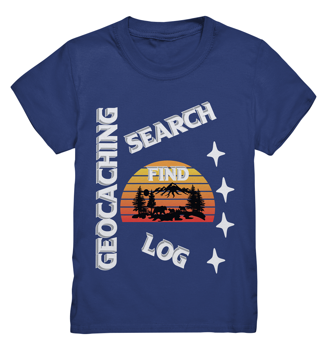 Geocaching-SEARCH-FIND-LOG, Cache Helles Design, Mounten - Kids Premium Shirt