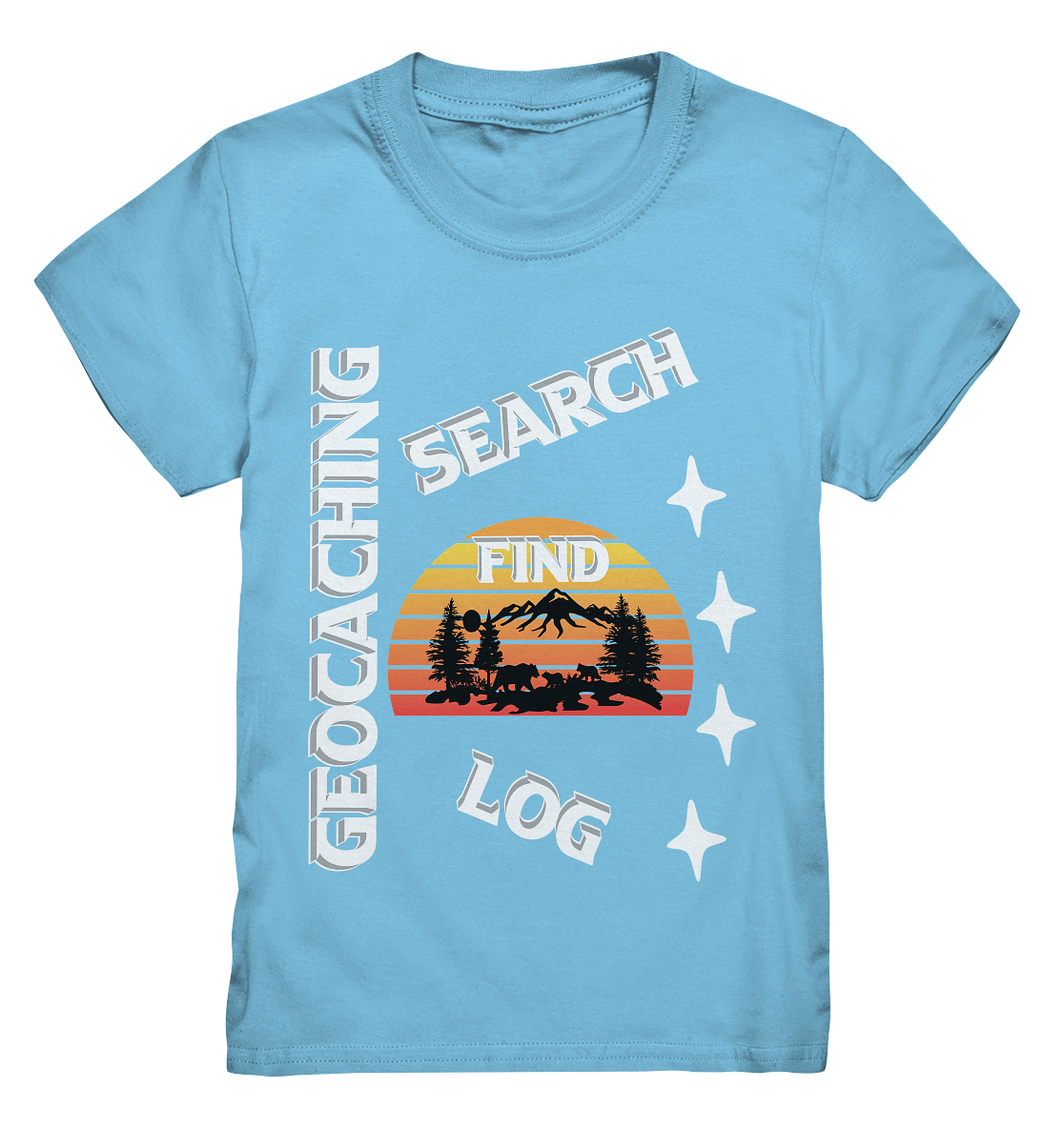 Geocaching-SEARCH-FIND-LOG, Cache Helles Design, Mounten - Kids Premium Shirt