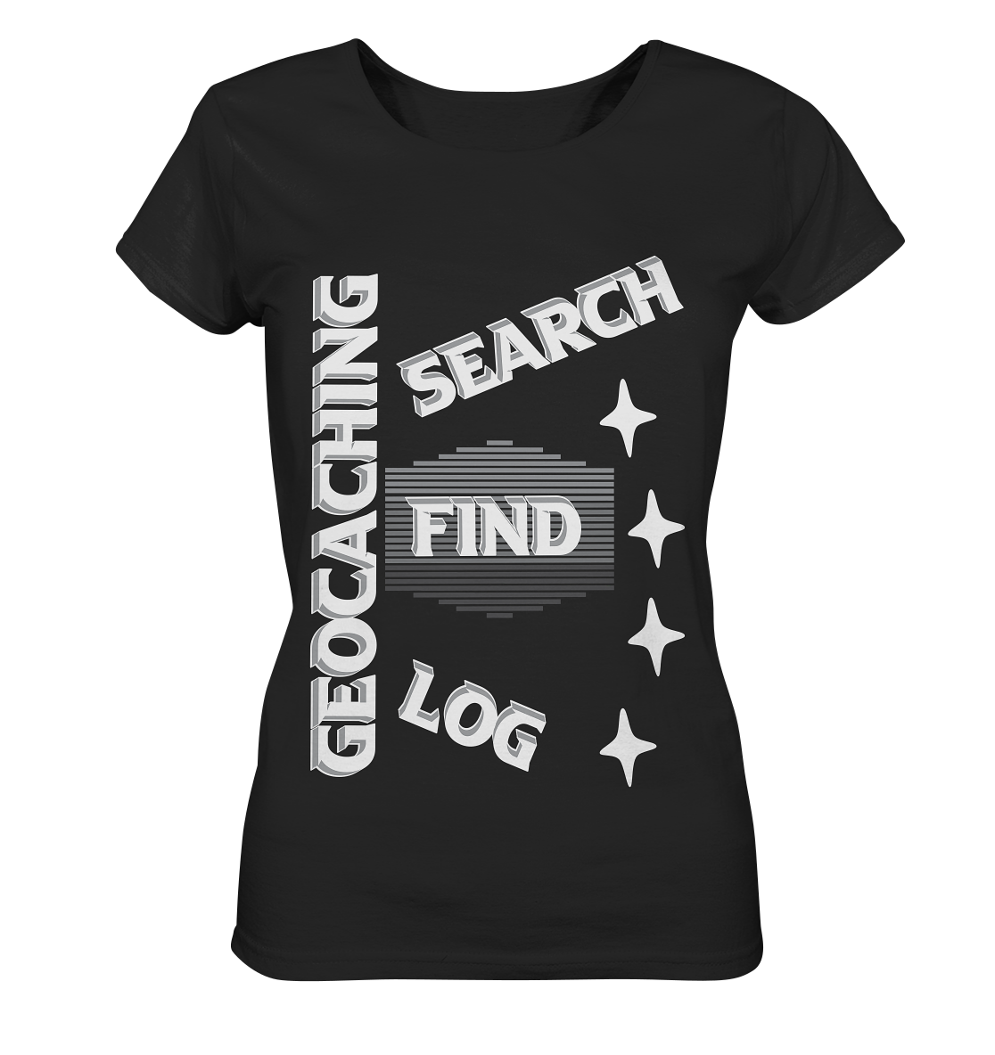 Geocaching-SEARCH-FIND-LOG, Cache Helles Disign Sterne - Ladies Organic Basic Shirt