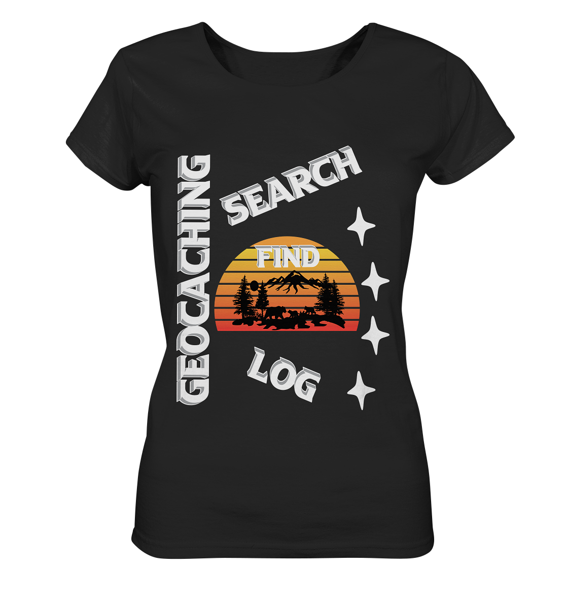 Geocaching-SEARCH-FIND-LOG, Cache Helles Design, Mounten - Ladies Organic Basic Shirt