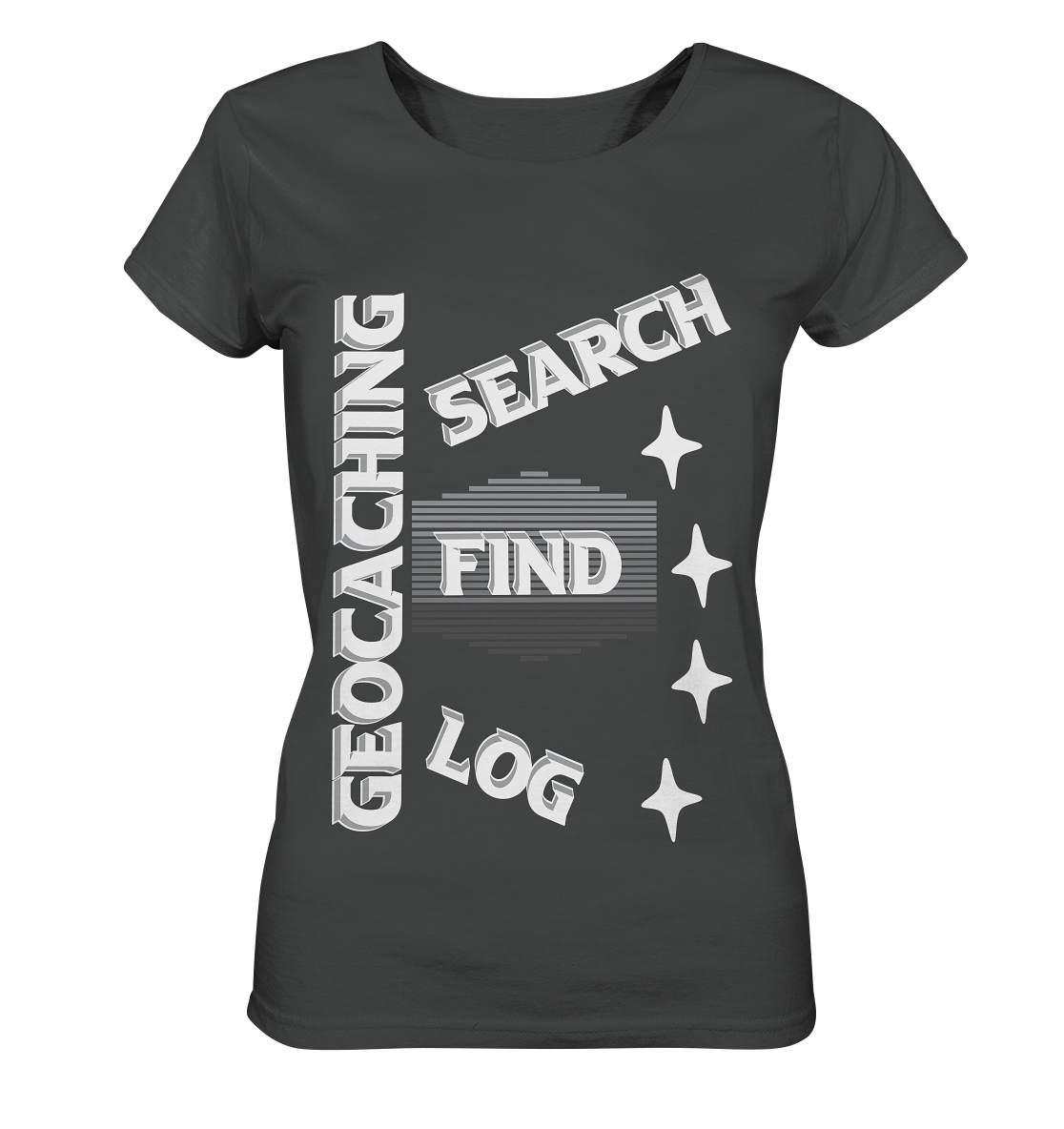 Geocaching-SEARCH-FIND-LOG, Cache Helles Disign Sterne - Ladies Organic Basic Shirt