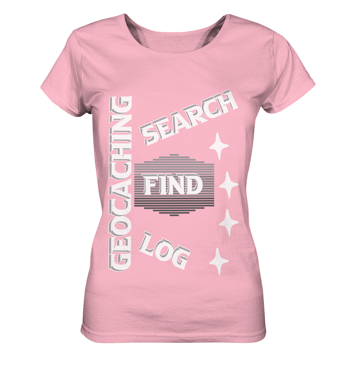 Geocaching-SEARCH-FIND-LOG, Cache Helles Disign Sterne - Ladies Organic Basic Shirt