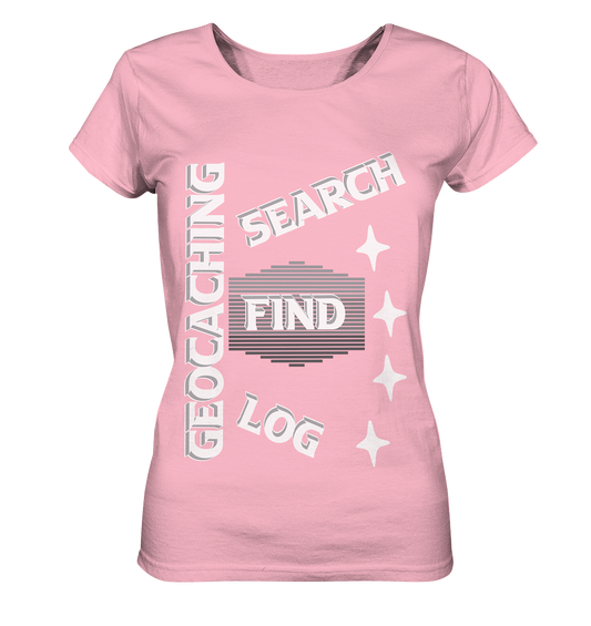 Geocaching-SEARCH-FIND-LOG, Cache Helles Disign Sterne - Ladies Organic Basic Shirt