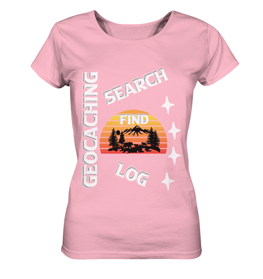 Geocaching-SEARCH-FIND-LOG, Cache Helles Design, Mounten - Ladies Organic Basic Shirt