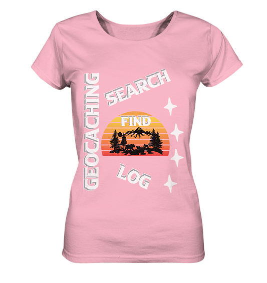 Geocaching-SEARCH-FIND-LOG, Cache Helles Design, Mounten - Ladies Organic Basic Shirt