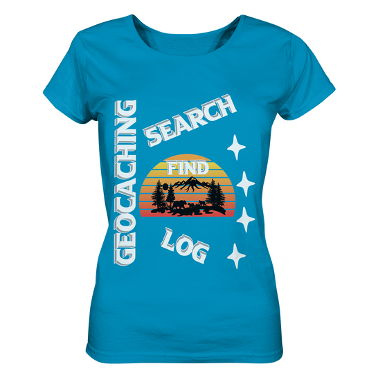 Geocaching-SEARCH-FIND-LOG, Cache Helles Design, Mounten - Ladies Organic Shirt