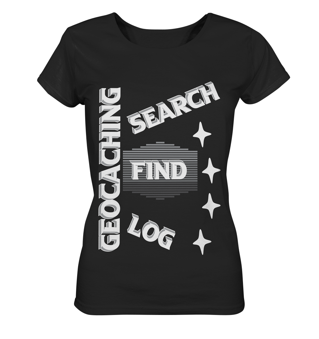 Geocaching-SEARCH-FIND-LOG, Cache Helles Disign Sterne - Ladies Organic Shirt