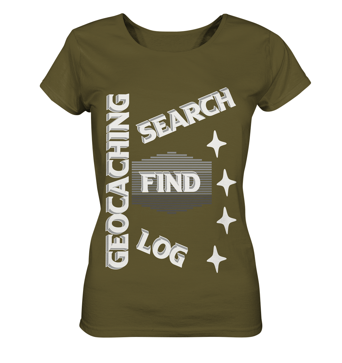 Geocaching-SEARCH-FIND-LOG, Cache Helles Disign Sterne - Ladies Organic Shirt