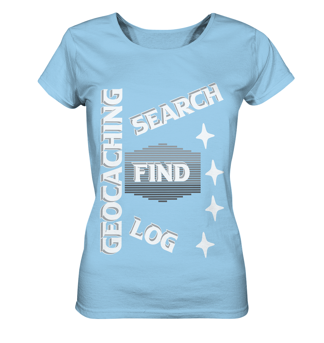 Geocaching-SEARCH-FIND-LOG, Cache Helles Disign Sterne - Ladies Organic Shirt