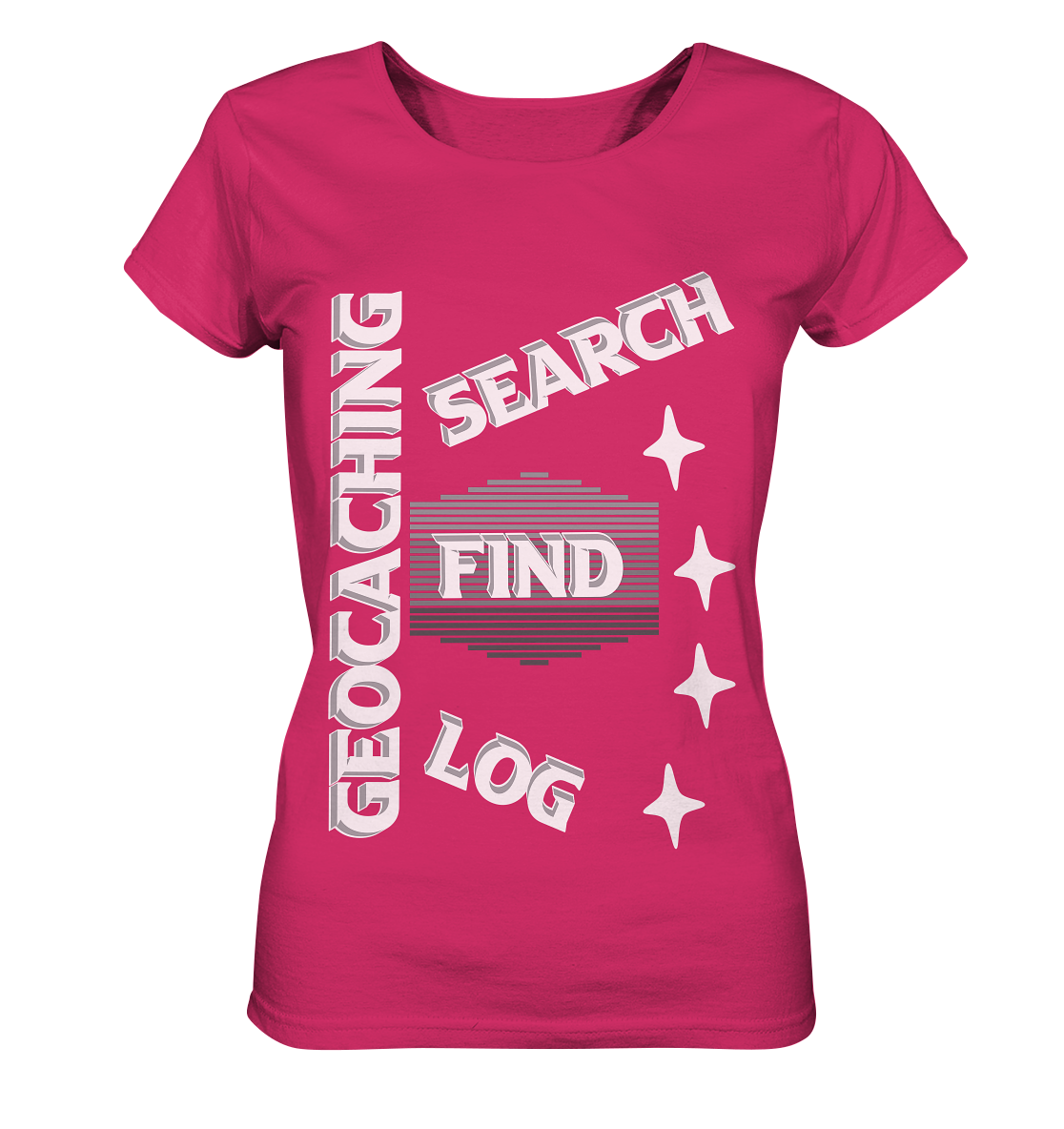 Geocaching-SEARCH-FIND-LOG, Cache Helles Disign Sterne - Ladies Organic Shirt