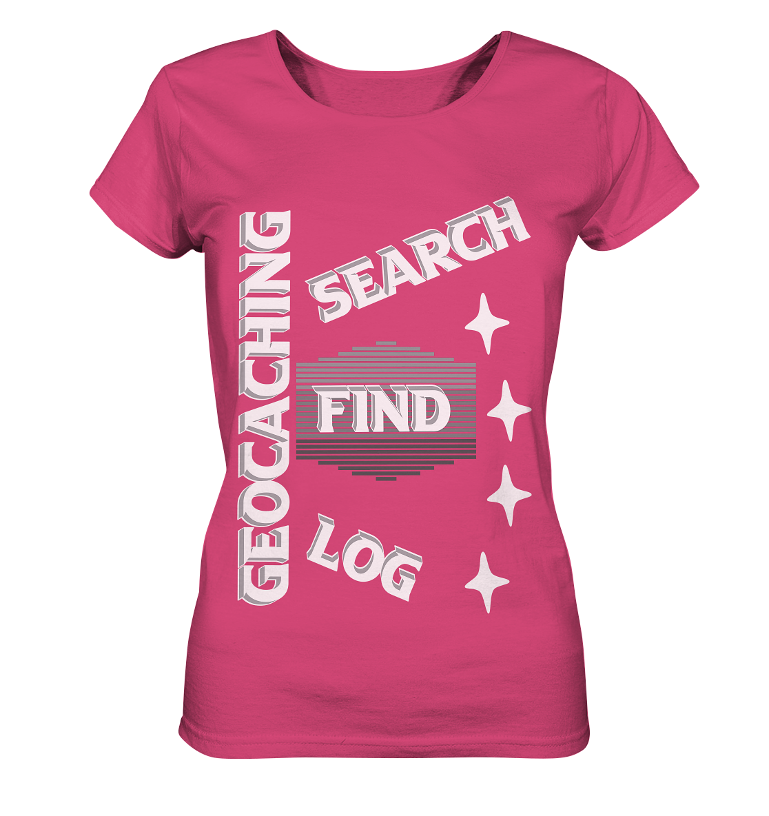 Geocaching-SEARCH-FIND-LOG, Cache Helles Disign Sterne - Ladies Organic Shirt