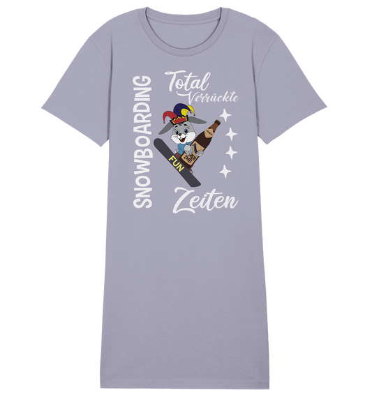 Snowboarding, verrückte Zeiten, Snowboarder, Osterhase - Ladies Organic Shirt Dress