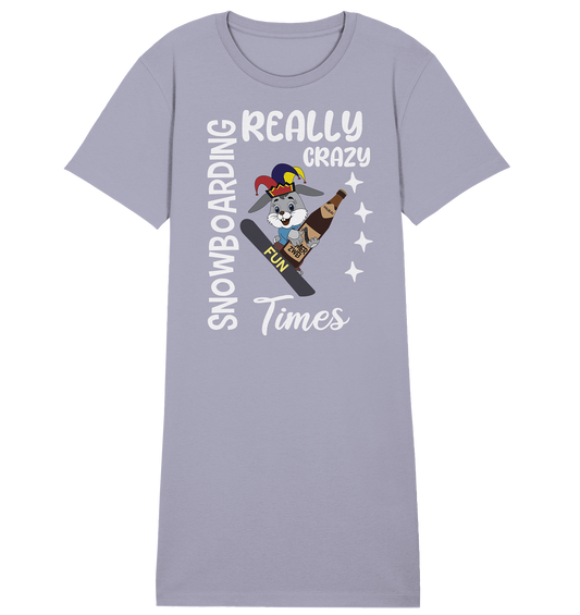 Snowboarding, Crazy Times, Snowboarder, Party - Ladies Organic Shirt Dress