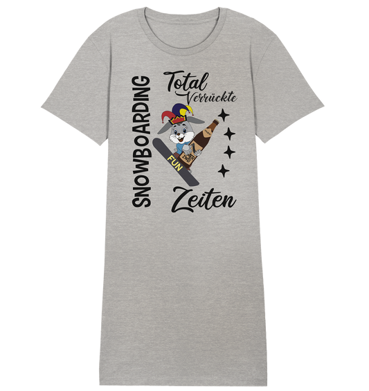 Snowboarding,verrückte Zeiten, Osterhase mit Bierflasche, Faschingsmütze - Ladies Organic Shirt Dress