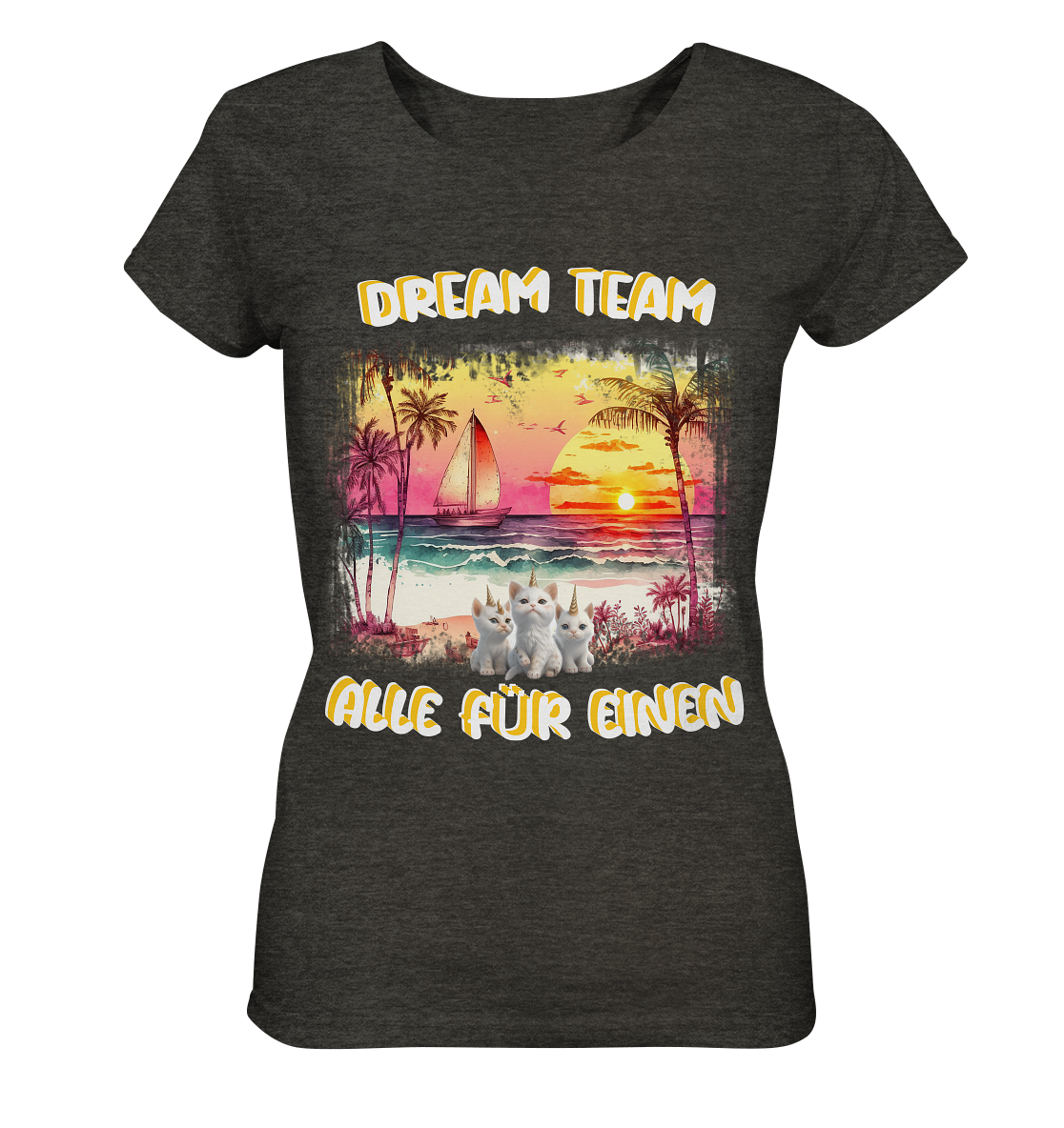 Dream Team, Einhorn Katzen Shirt, streetwear, casual t shirt, No 7 - Ladies Organic Shirt (meliert)