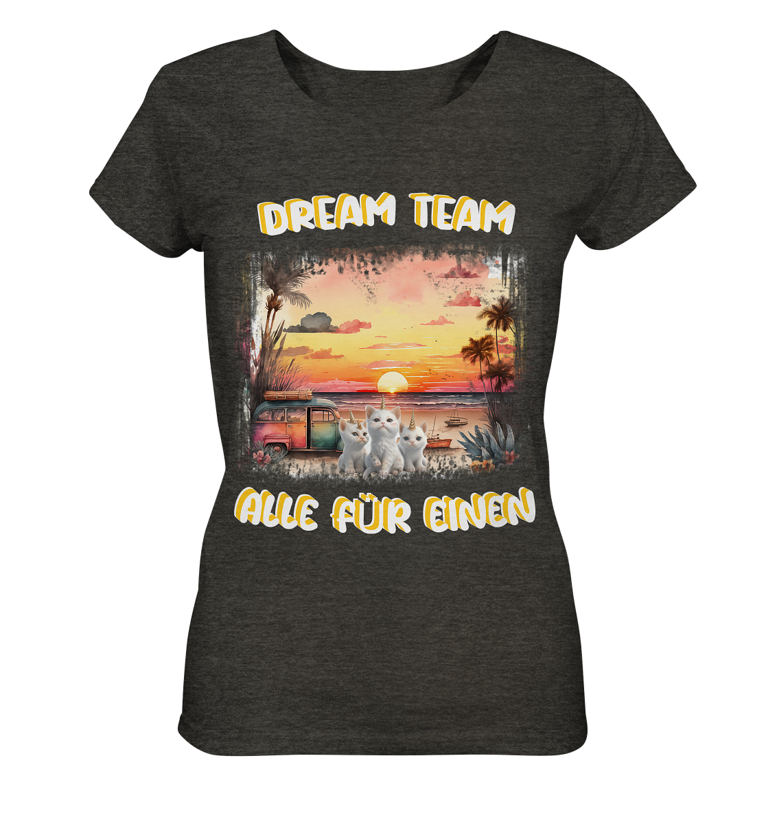 Dream Team, Einhorn Katzen Shirt, streetwear, casual t shirt, No 5 - Ladies Organic Shirt (meliert)