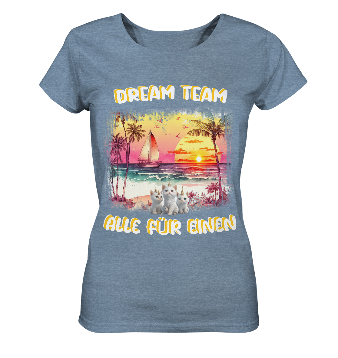 Dream Team, Einhorn Katzen Shirt, streetwear, casual t shirt, No 7 - Ladies Organic Shirt (meliert)