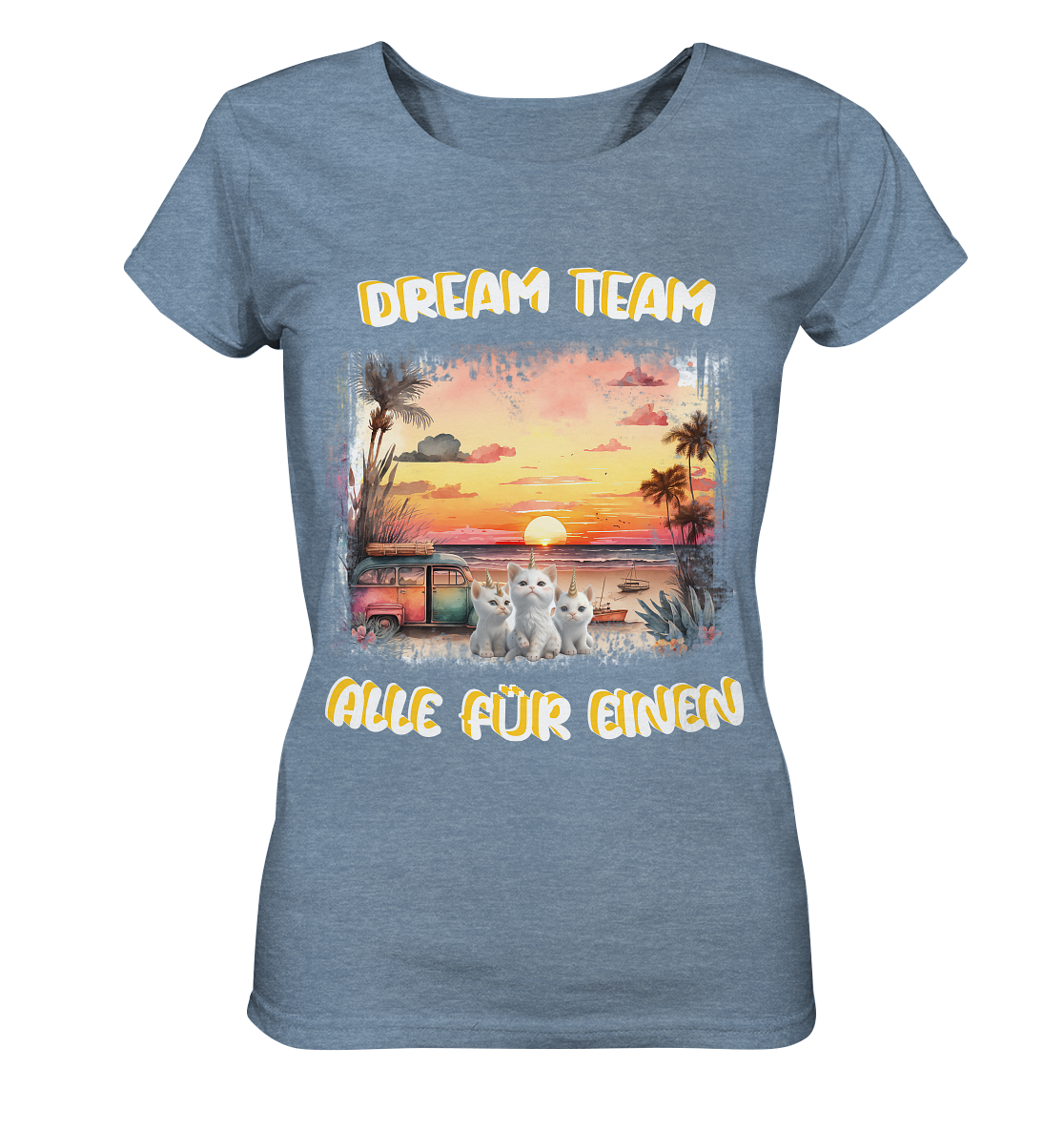 Dream Team, Einhorn Katzen Shirt, streetwear, casual t shirt, No 5 - Ladies Organic Shirt (meliert)