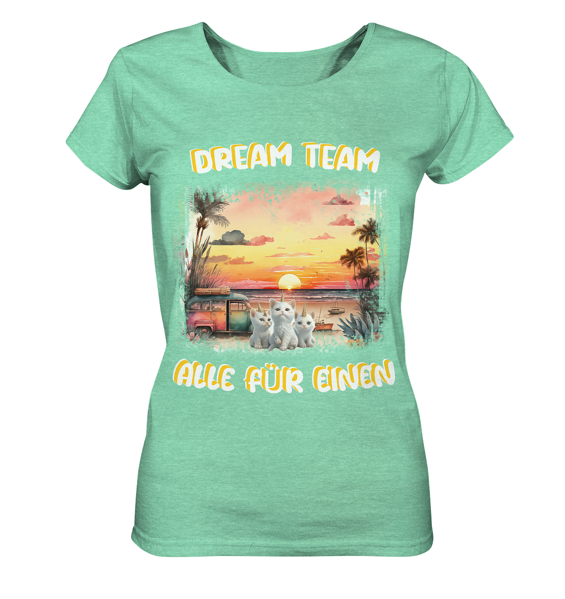 Dream Team, Einhorn Katzen Shirt, streetwear, casual t shirt, No 5 - Ladies Organic Shirt (meliert)