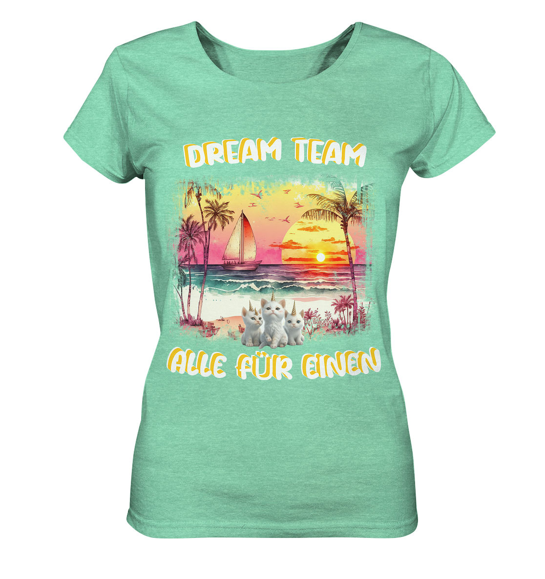 Dream Team, Einhorn Katzen Shirt, streetwear, casual t shirt, No 7 - Ladies Organic Shirt (meliert)