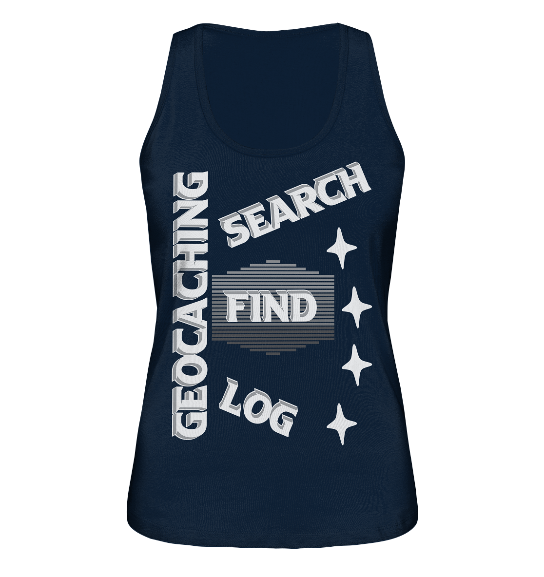 Geocaching-SEARCH-FIND-LOG, Cache Helles Disign Sterne - Ladies Organic Tank-Top