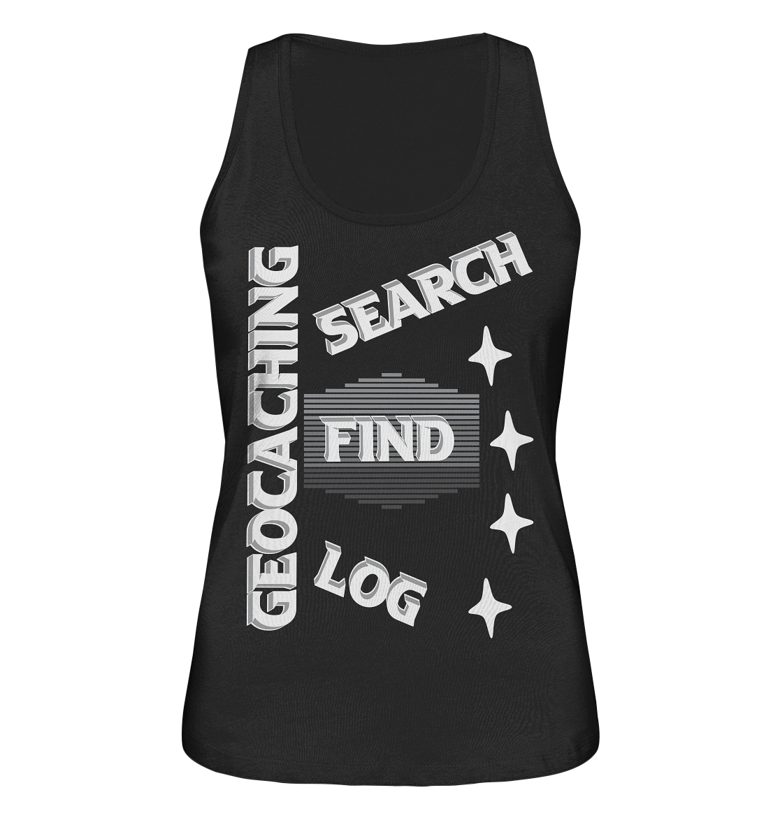 Geocaching-SEARCH-FIND-LOG, Cache Helles Disign Sterne - Ladies Organic Tank-Top