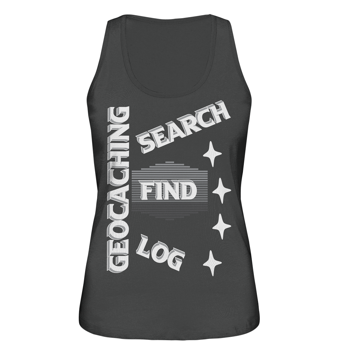 Geocaching-SEARCH-FIND-LOG, Cache Helles Disign Sterne - Ladies Organic Tank-Top