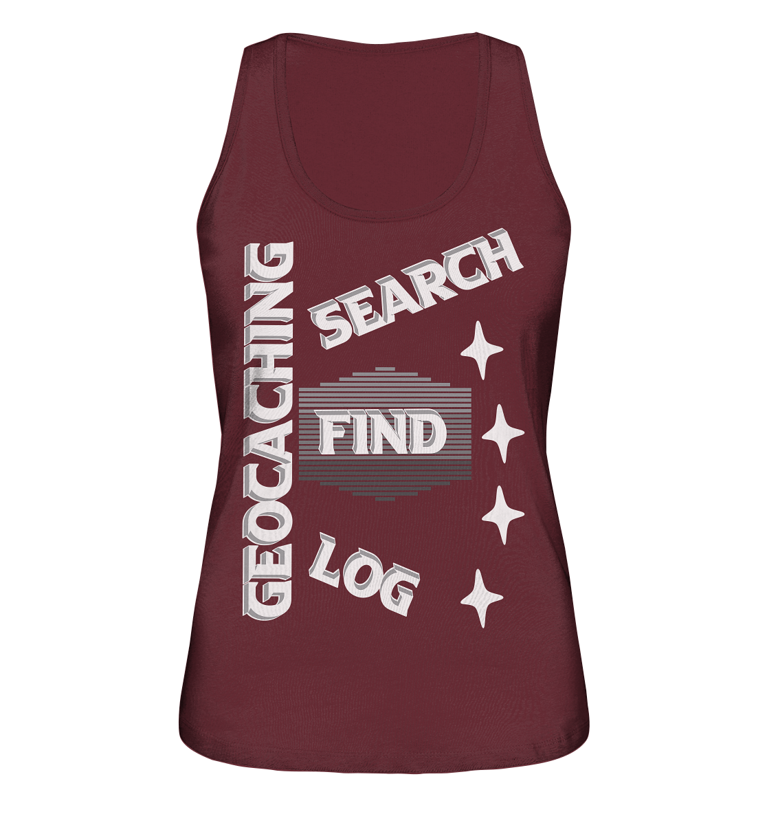 Geocaching-SEARCH-FIND-LOG, Cache Helles Disign Sterne - Ladies Organic Tank-Top