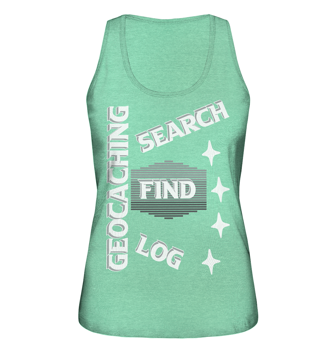 Geocaching-SEARCH-FIND-LOG, Cache Helles Disign Sterne - Ladies Organic Tank-Top