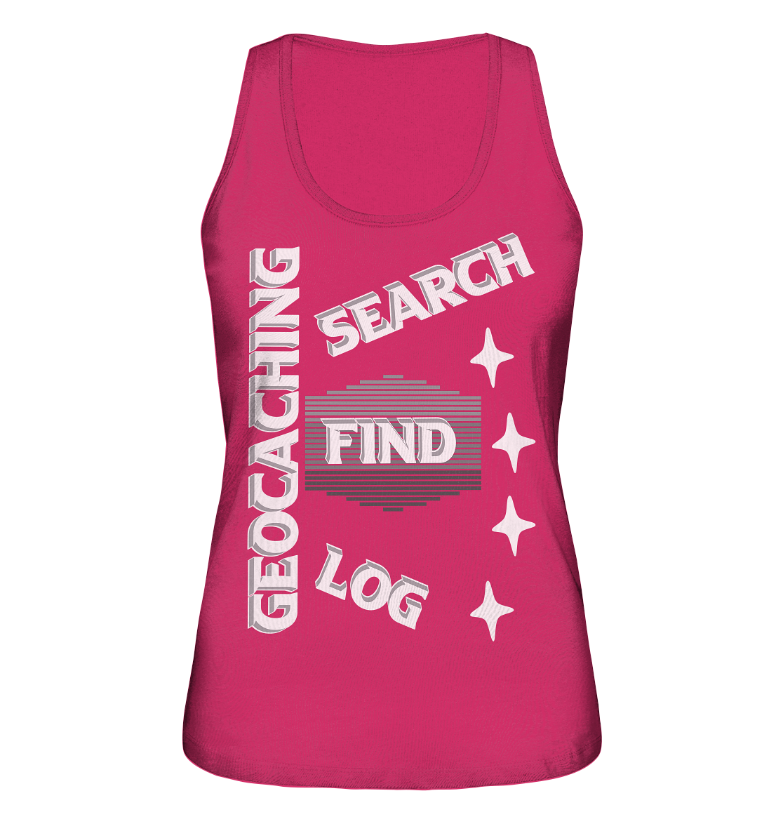 Geocaching-SEARCH-FIND-LOG, Cache Helles Disign Sterne - Ladies Organic Tank-Top