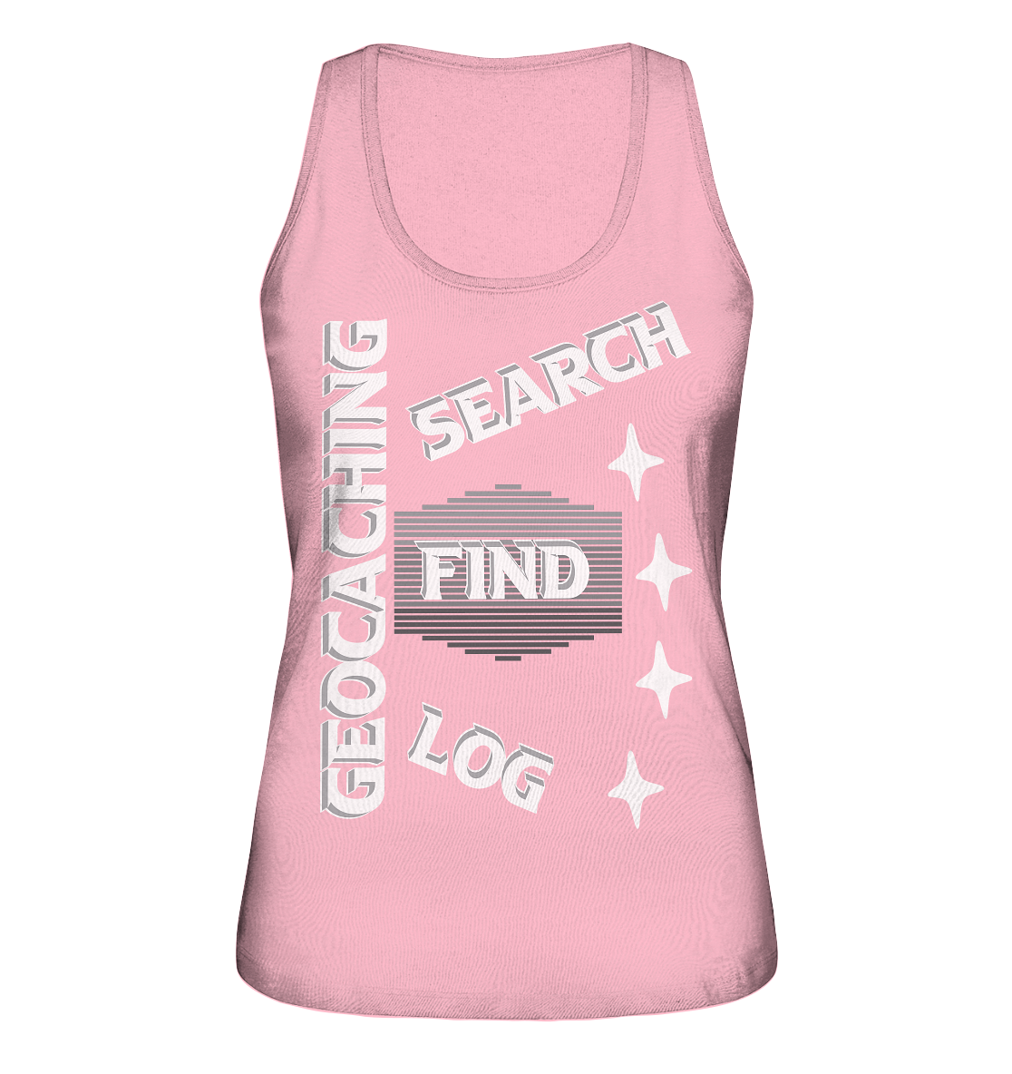 Geocaching-SEARCH-FIND-LOG, Cache Helles Disign Sterne - Ladies Organic Tank-Top