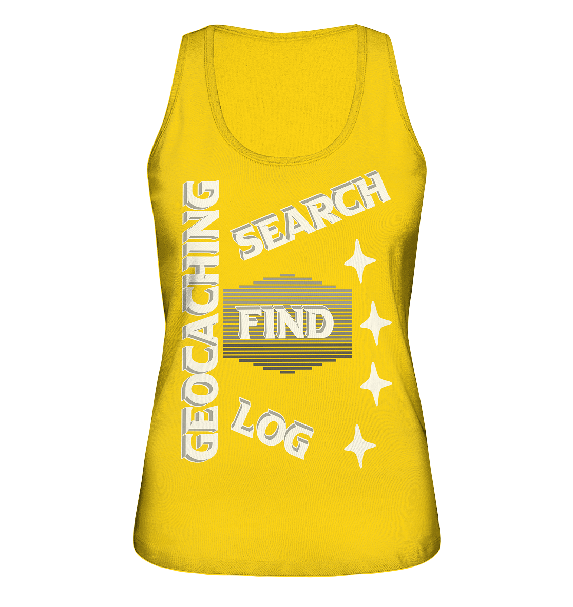 Geocaching-SEARCH-FIND-LOG, Cache Helles Disign Sterne - Ladies Organic Tank-Top