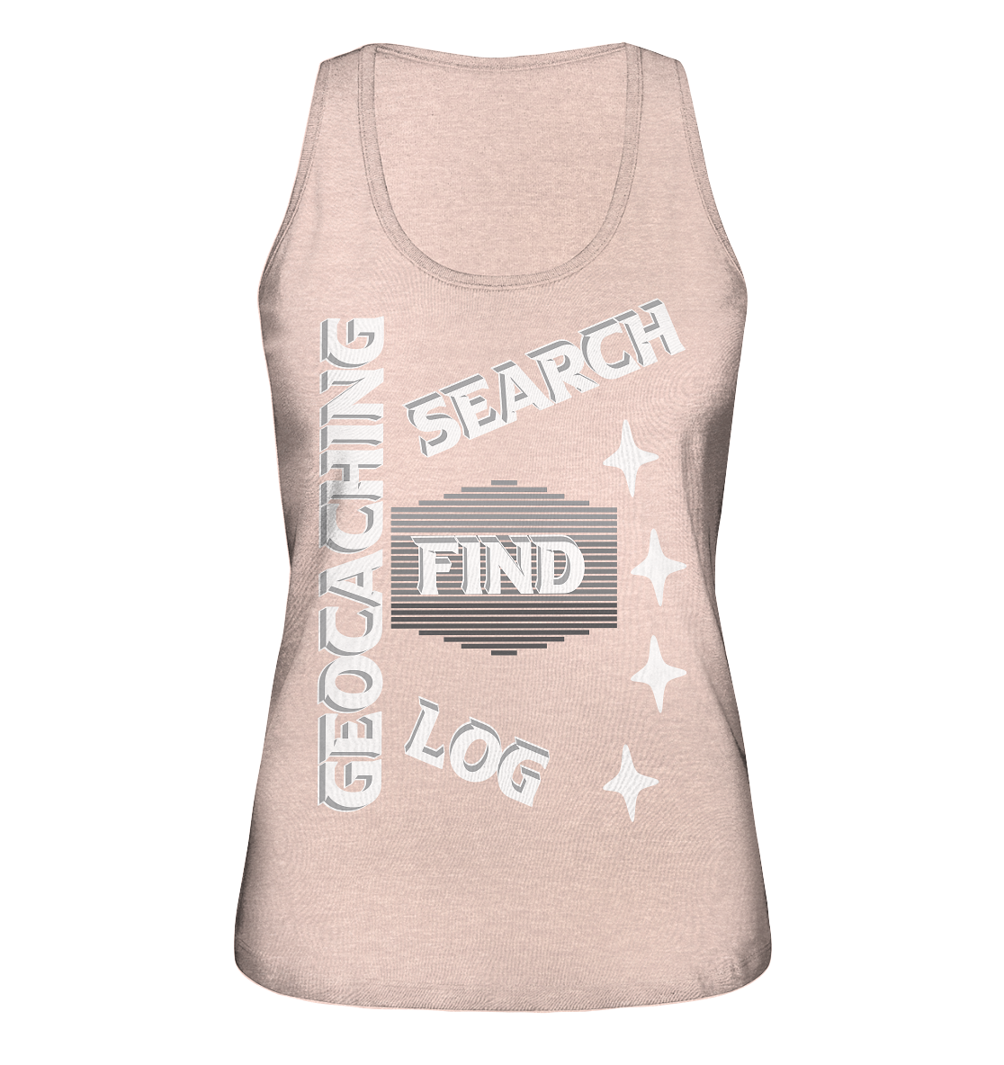 Geocaching-SEARCH-FIND-LOG, Cache Helles Disign Sterne - Ladies Organic Tank-Top