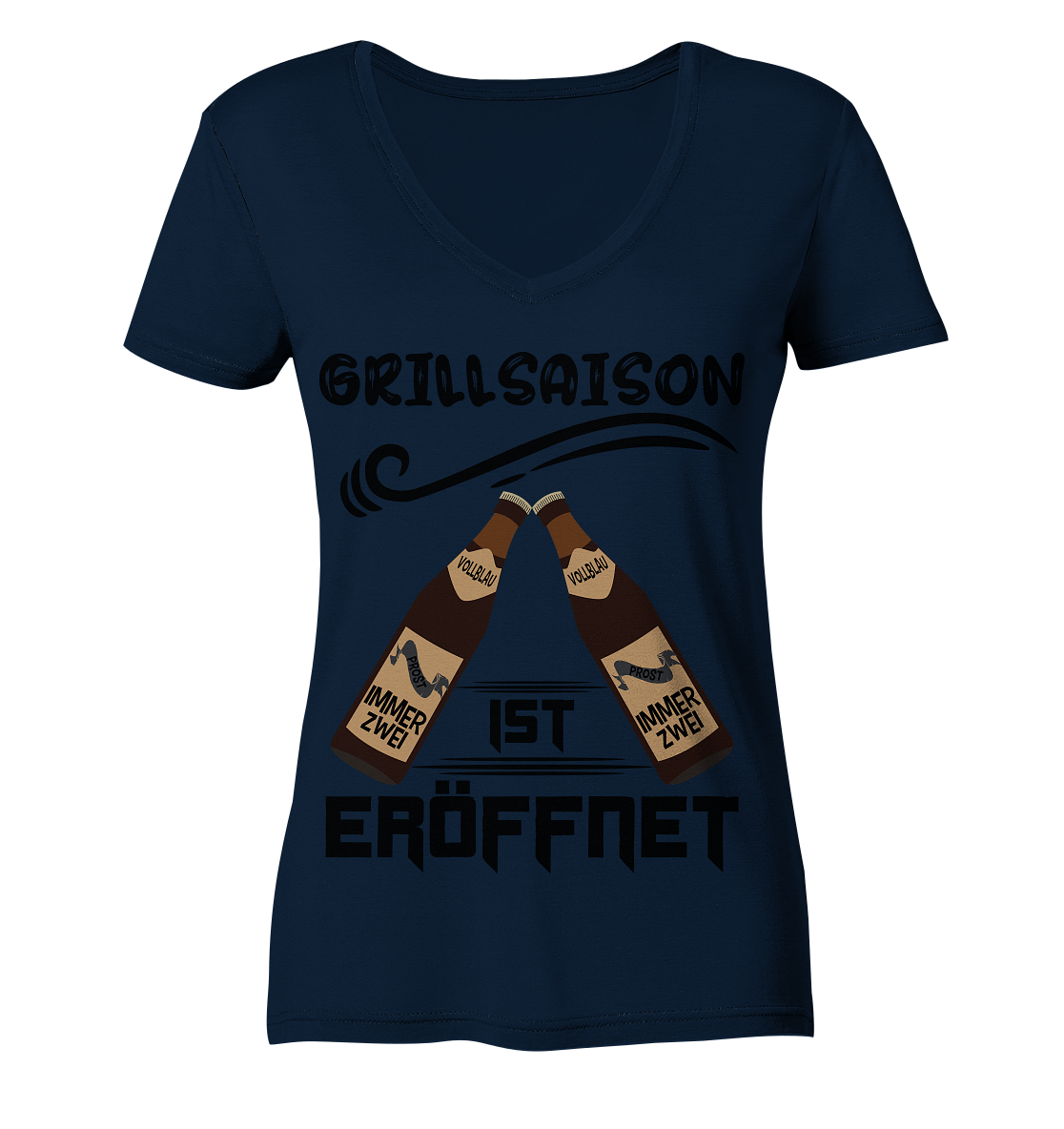 Grillsaison ist eröffnet, Grillen, Party, Feiern, Schwarzes Design - Ladies Organic V-Neck Shirt