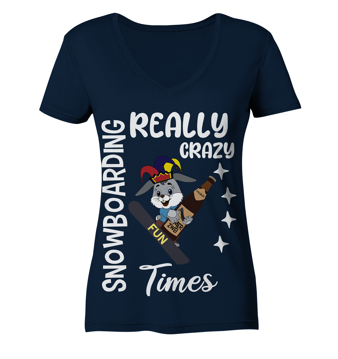 Snowboarding, Crazy Times, Snowboarder, Party - Ladies Organic V-Neck Shirt