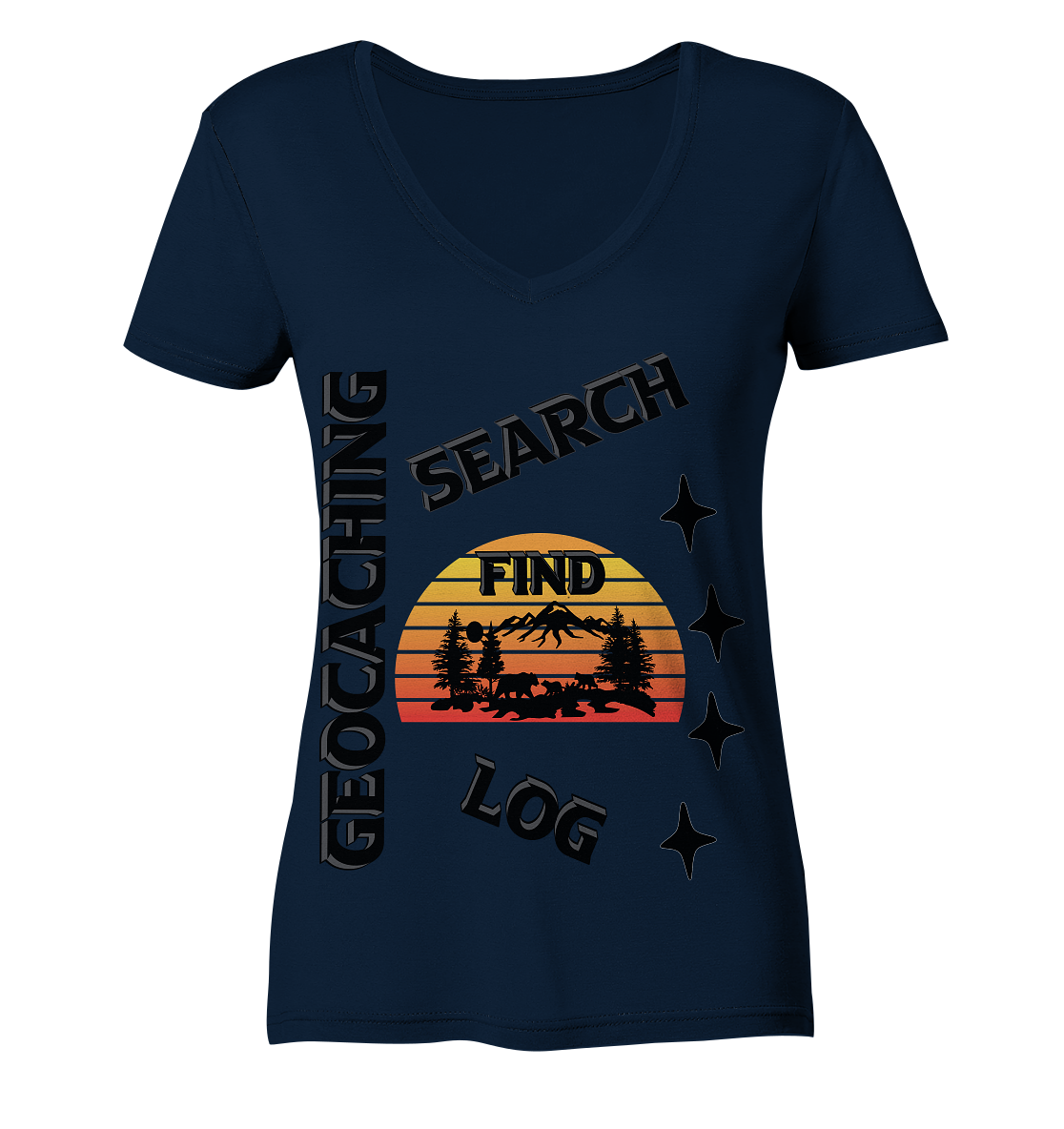 Geocaching, Suchen, Finden und Log, Geocache Schwarzes Design Mounten - Ladies Organic V-Neck Shirt