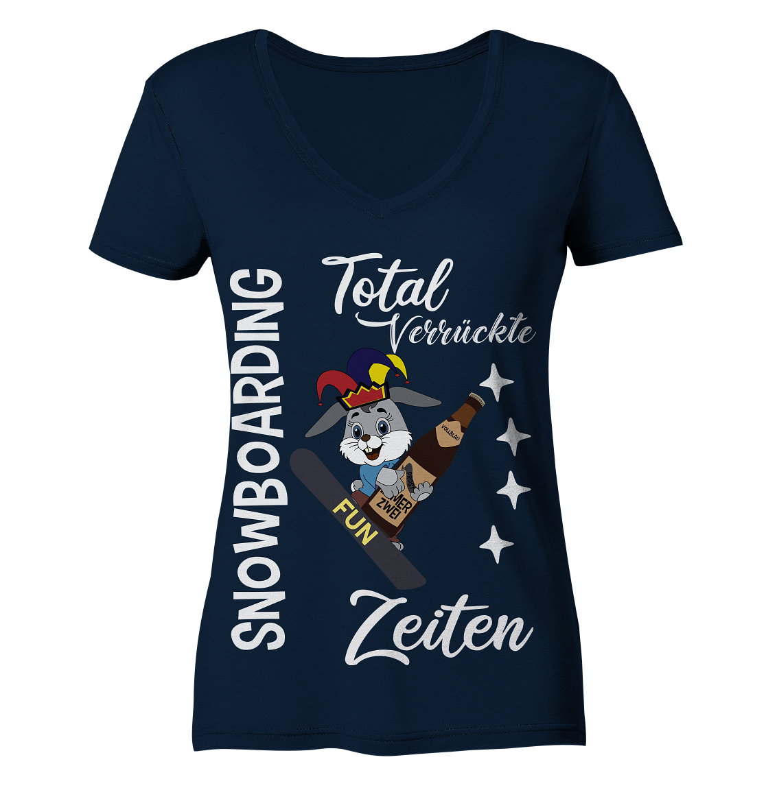 Snowboarding, verrückte Zeiten, Snowboarder, Osterhase - Ladies Organic V-Neck Shirt