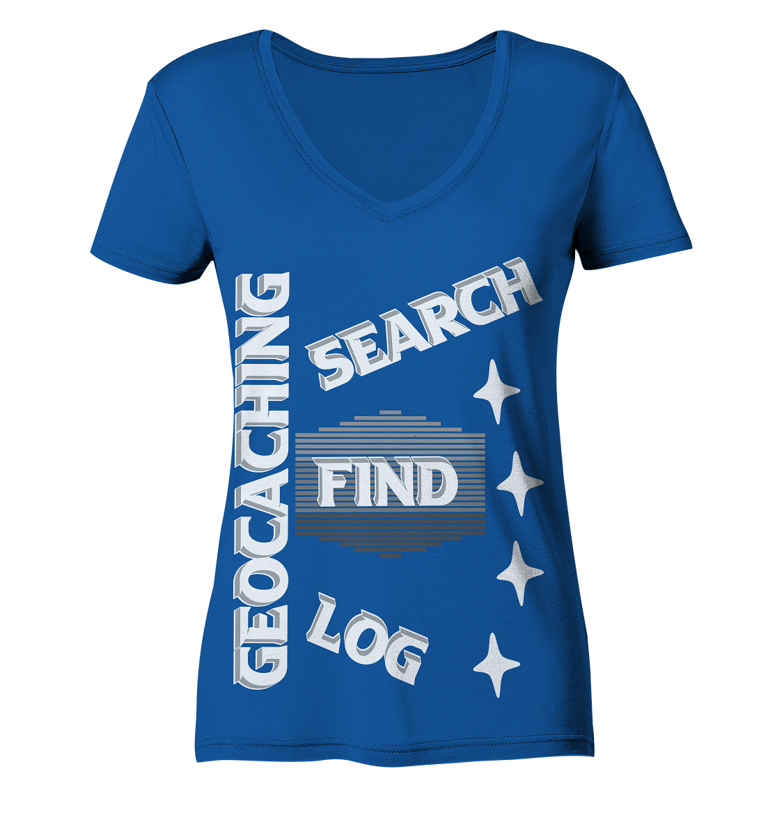 Geocaching-SEARCH-FIND-LOG, Cache Helles Disign Sterne - Ladies Organic V-Neck Shirt