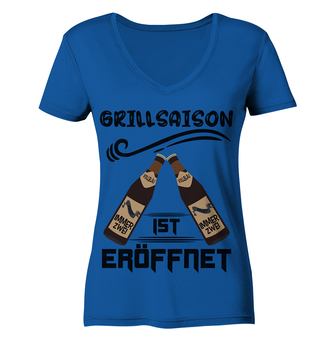 Grillsaison ist eröffnet, Grillen, Party, Feiern, Schwarzes Design - Ladies Organic V-Neck Shirt