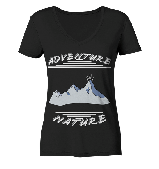 Adventure Nature, Abenteuer Natur, Camping, Geocaching - Ladies Organic V-Neck Shirt