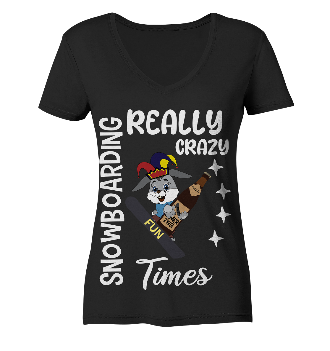 Snowboarding, Crazy Times, Snowboarder, Party - Ladies Organic V-Neck Shirt