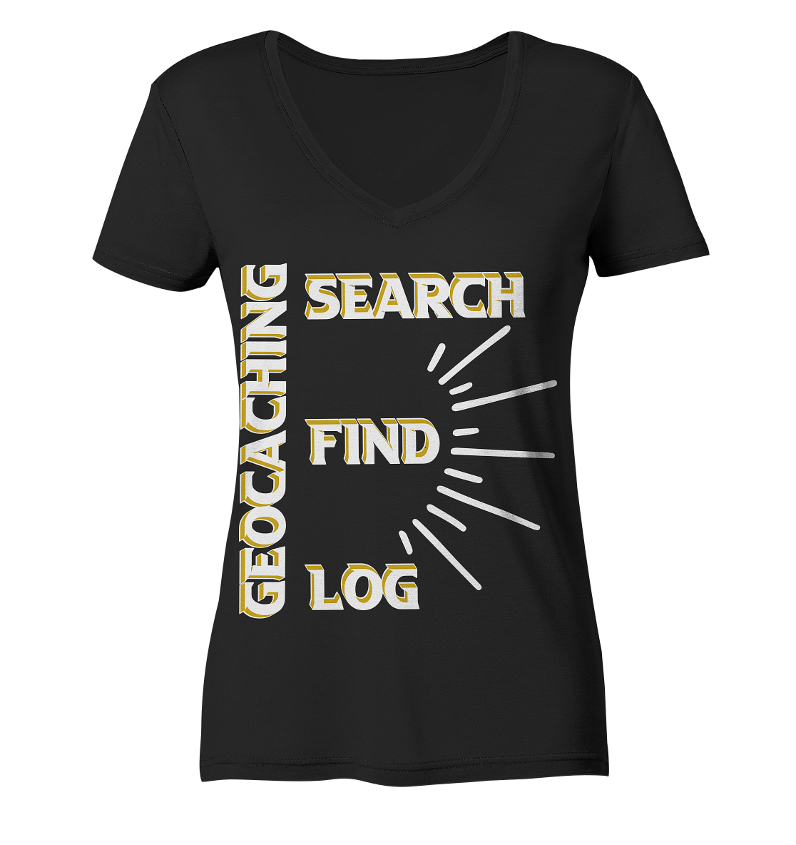 Geocaching-SEARCH-FIND-LOG, Cache Helles Disign - Ladies Organic V-Neck Shirt