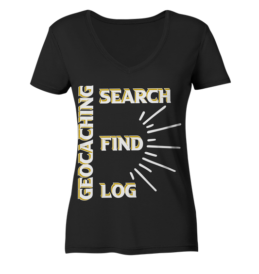 Geocaching-SEARCH-FIND-LOG, Cache Helles Disign - Ladies Organic V-Neck Shirt