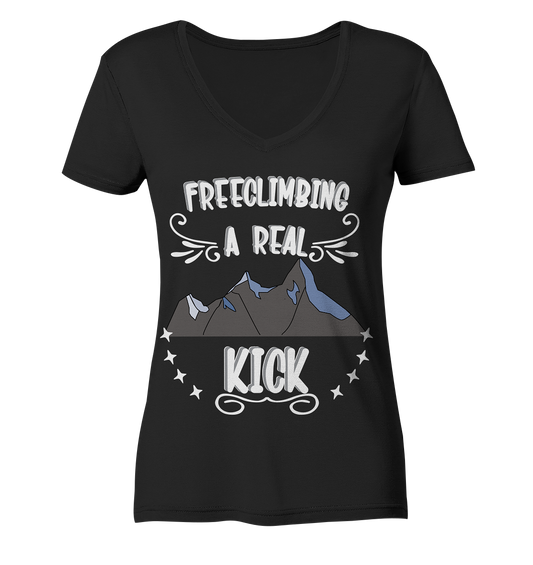 Freeclimbing - a real kick, sportlich & gefährlich - Ladies Organic V-Neck Shirt