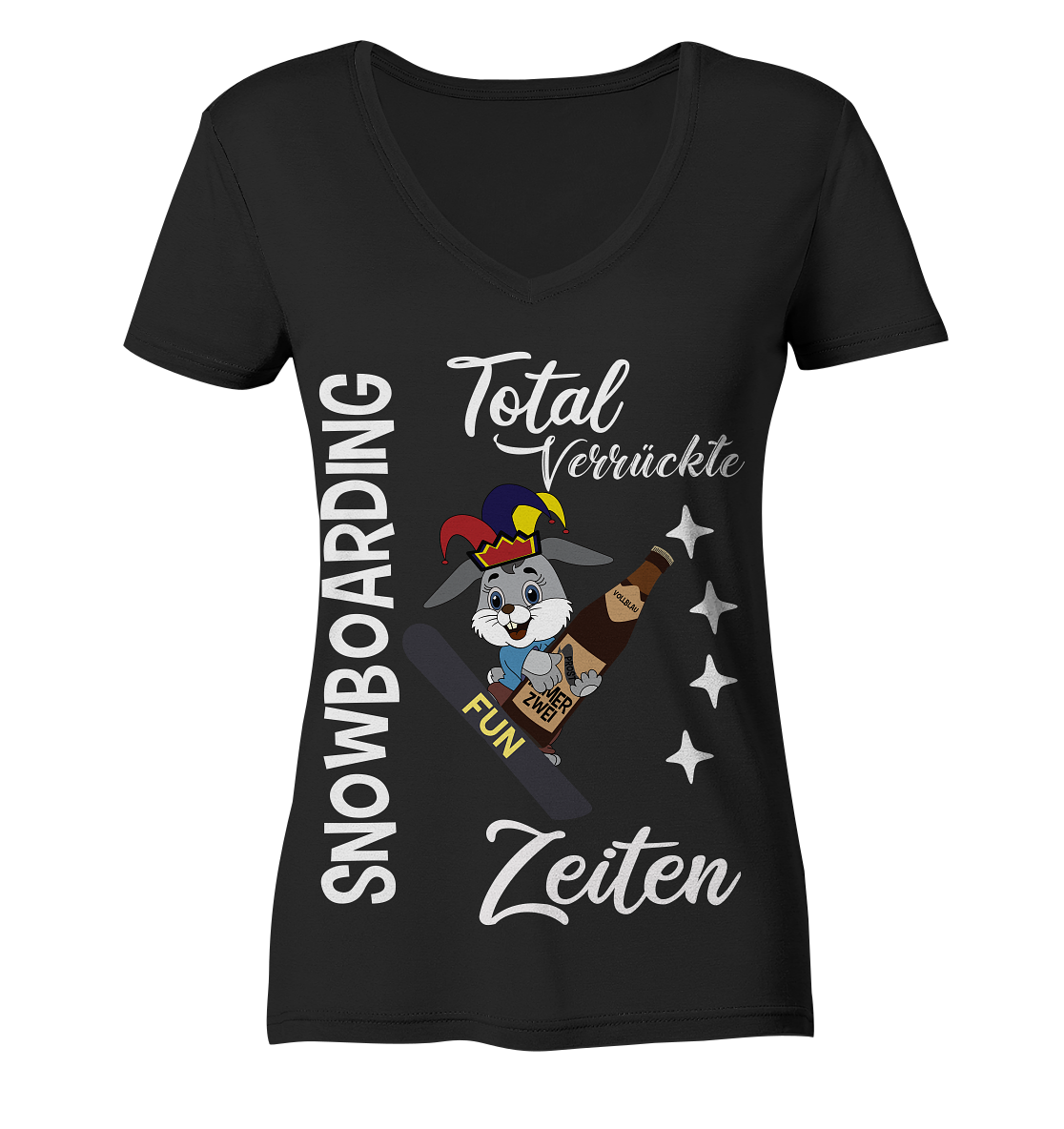 Snowboarding, verrückte Zeiten, Snowboarder, Osterhase - Ladies Organic V-Neck Shirt