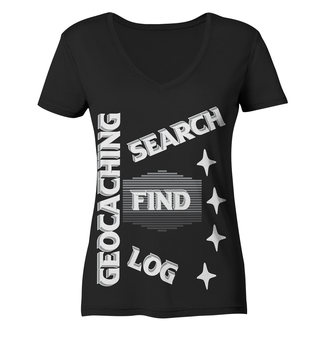 Geocaching-SEARCH-FIND-LOG, Cache Helles Disign Sterne - Ladies Organic V-Neck Shirt